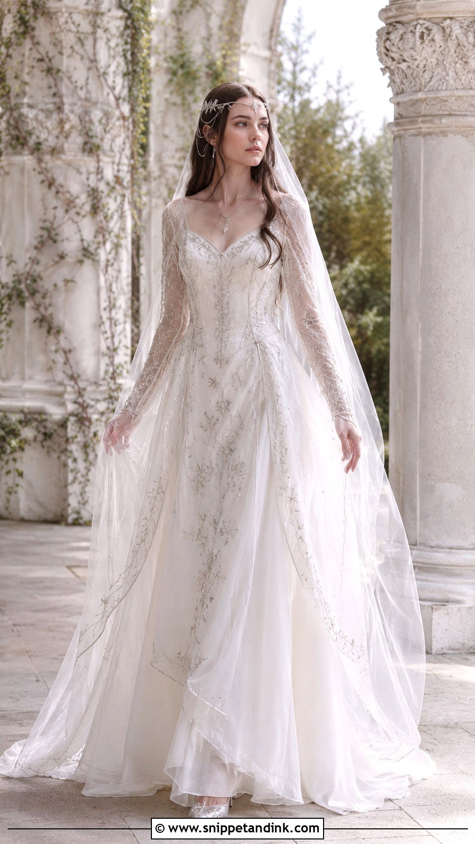 Silver Embroidered Arwen Wedding Dress - Snippet and Ink - 20 Arwen Wedding Dress Ideas