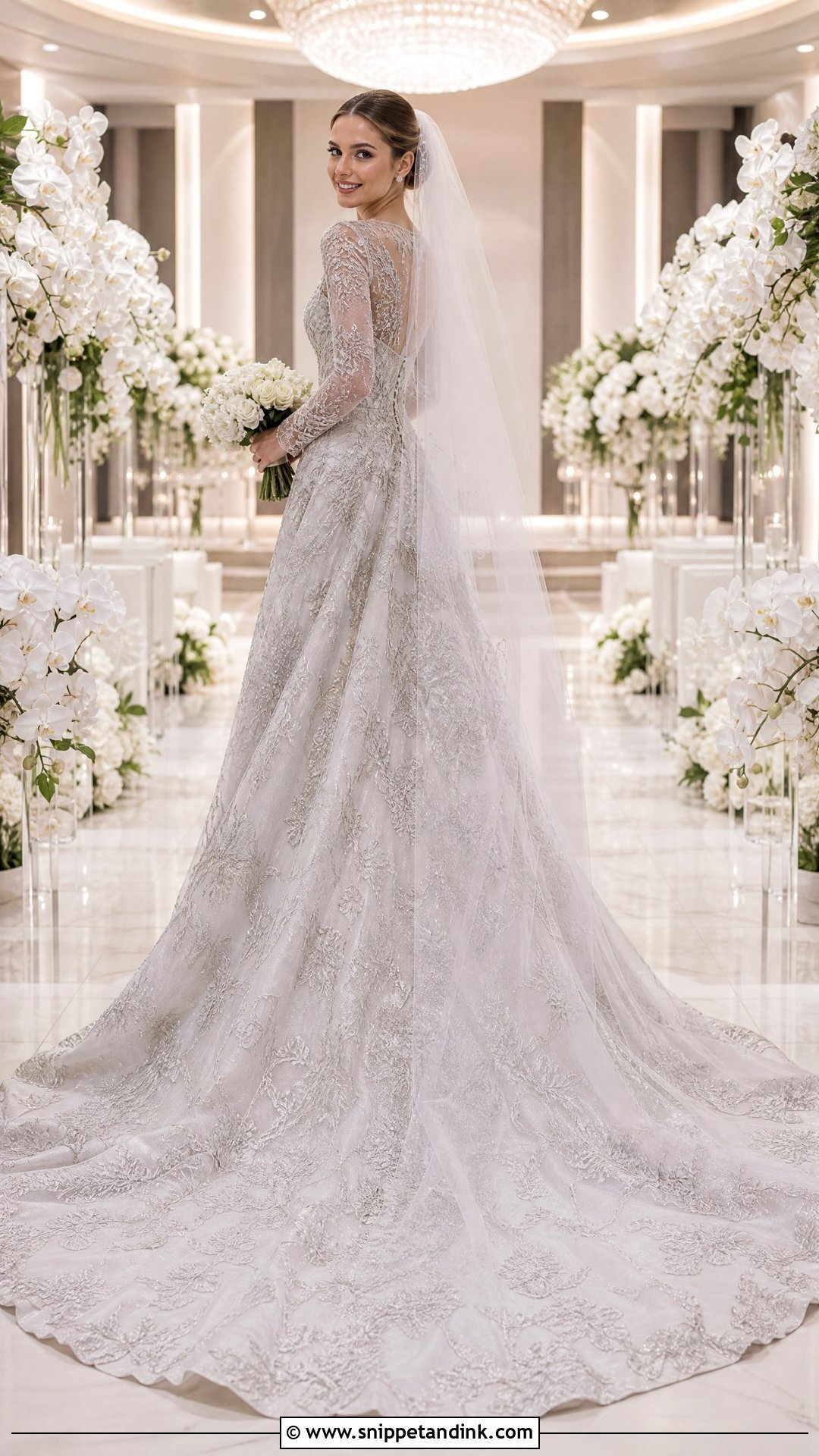 Silver Embroidered Cathedral Train Wedding Gown - Snippet and Ink - 20 Silver Wedding Gowns