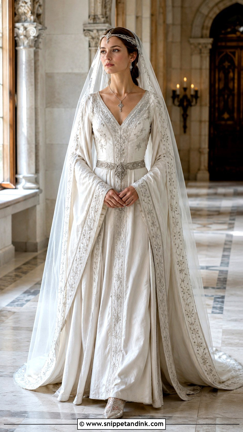 Silver Embroidered Medieval Queen Wedding Dress - Snippet and Ink - 20 Medieval Queen Wedding Dress Ideas
