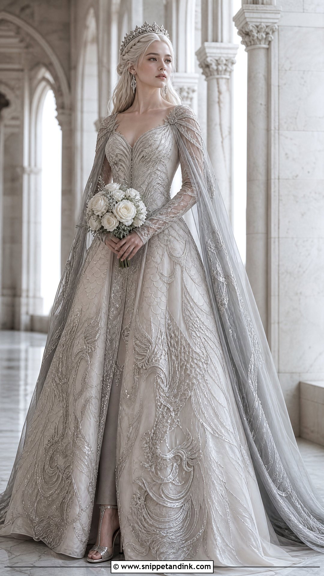 Silver Embroidered Targaryen Wedding Dress - Snippet and Ink - 20 Targaryen Wedding Dress Ideas