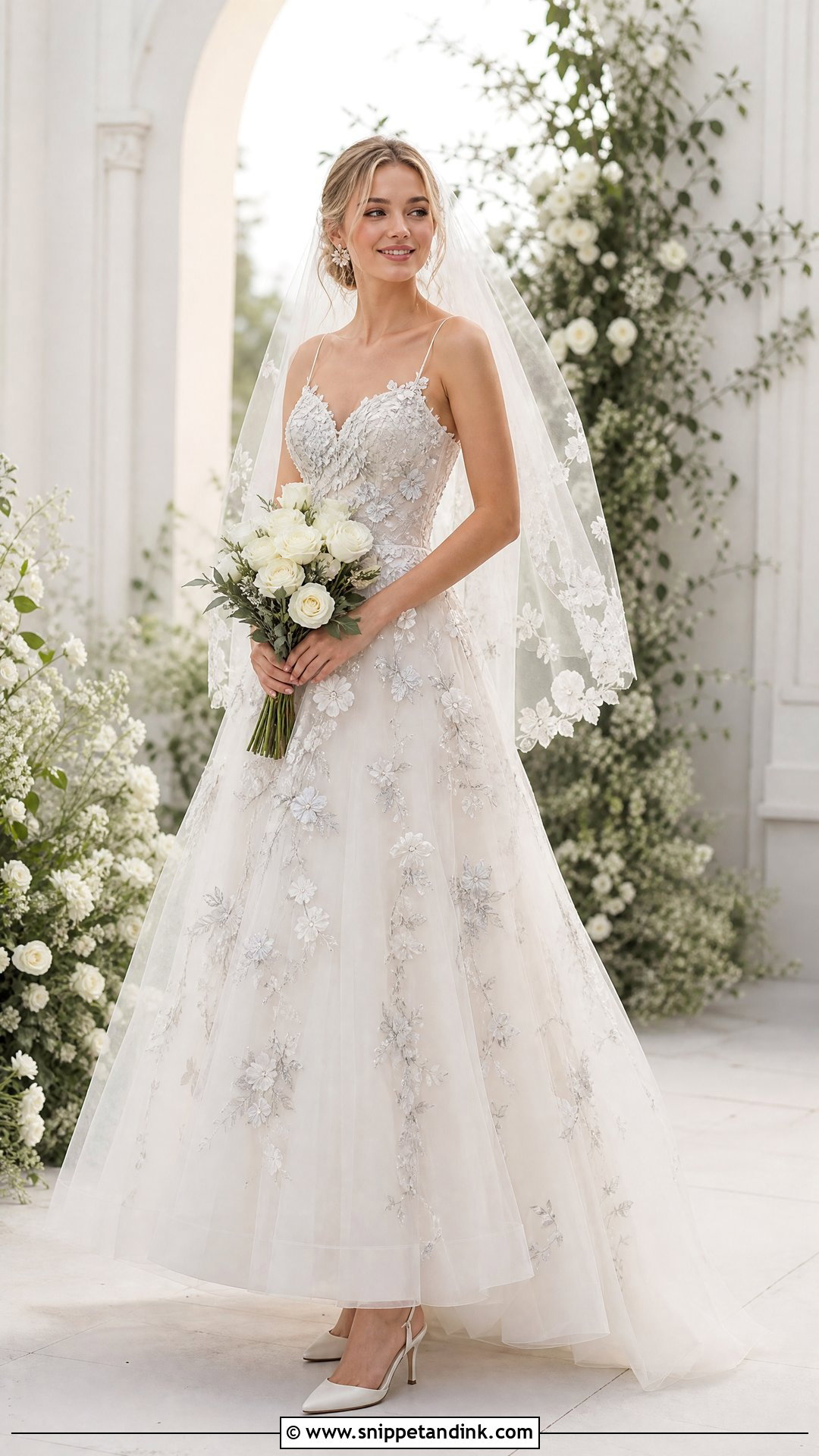 Silver Floral Applique Bridal Dress - Snippet and Ink - 20 Silver Bridal Dress Ideas