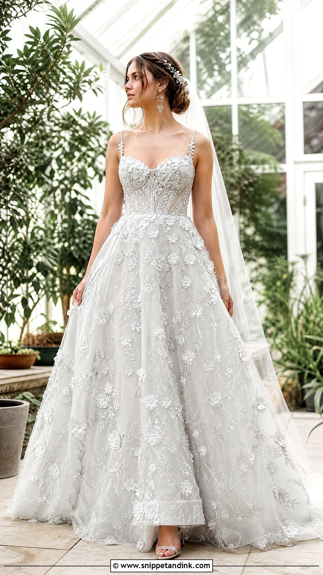 Silver Floral Applique Wedding Dress - Snippet and Ink - 20 Silver Wedding Dresses