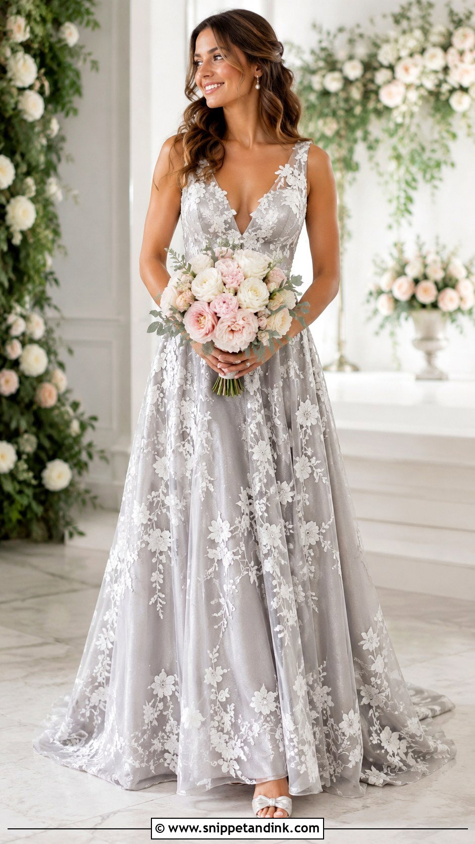 Silver Floral Wedding Dress - Snippet and Ink - 30 Silver Wedding Dress Ideas