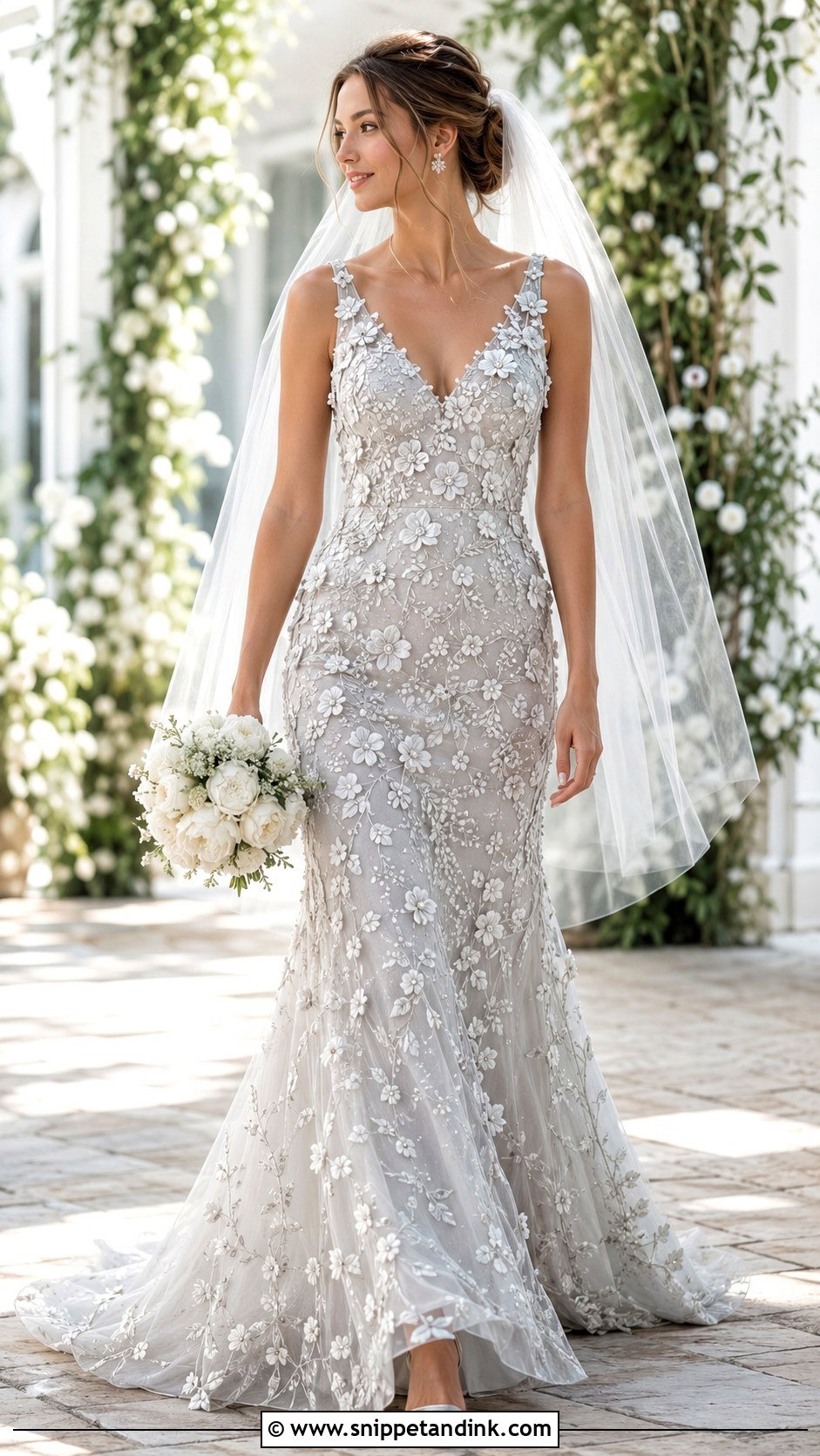 Silver Floral Wedding Gown - Snippet and Ink - 20 Elegant Silver Wedding Gowns