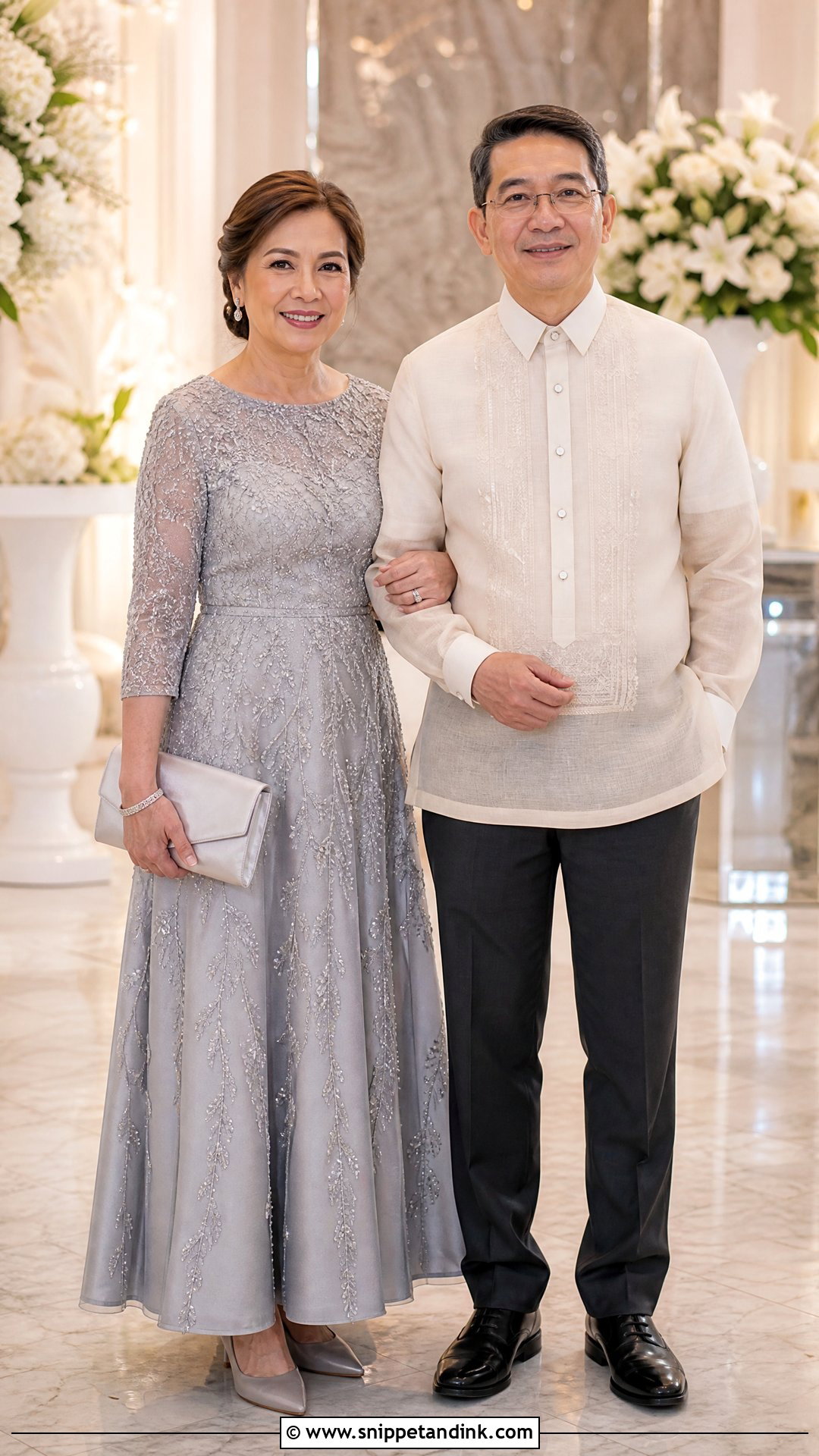 Silver Gown and Classic Barong - Snippet and Ink - 20 Principal Sponsors Wedding Attire Ideas