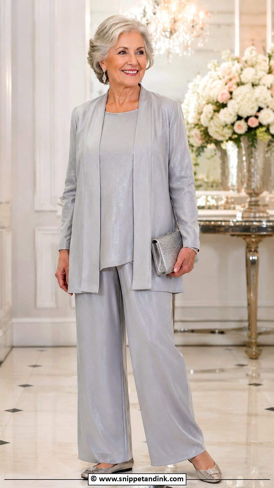 Silver Grandmother Wedding Pantsuit - Snippet and Ink - 30 Grandmother Wedding Outfit Ideas