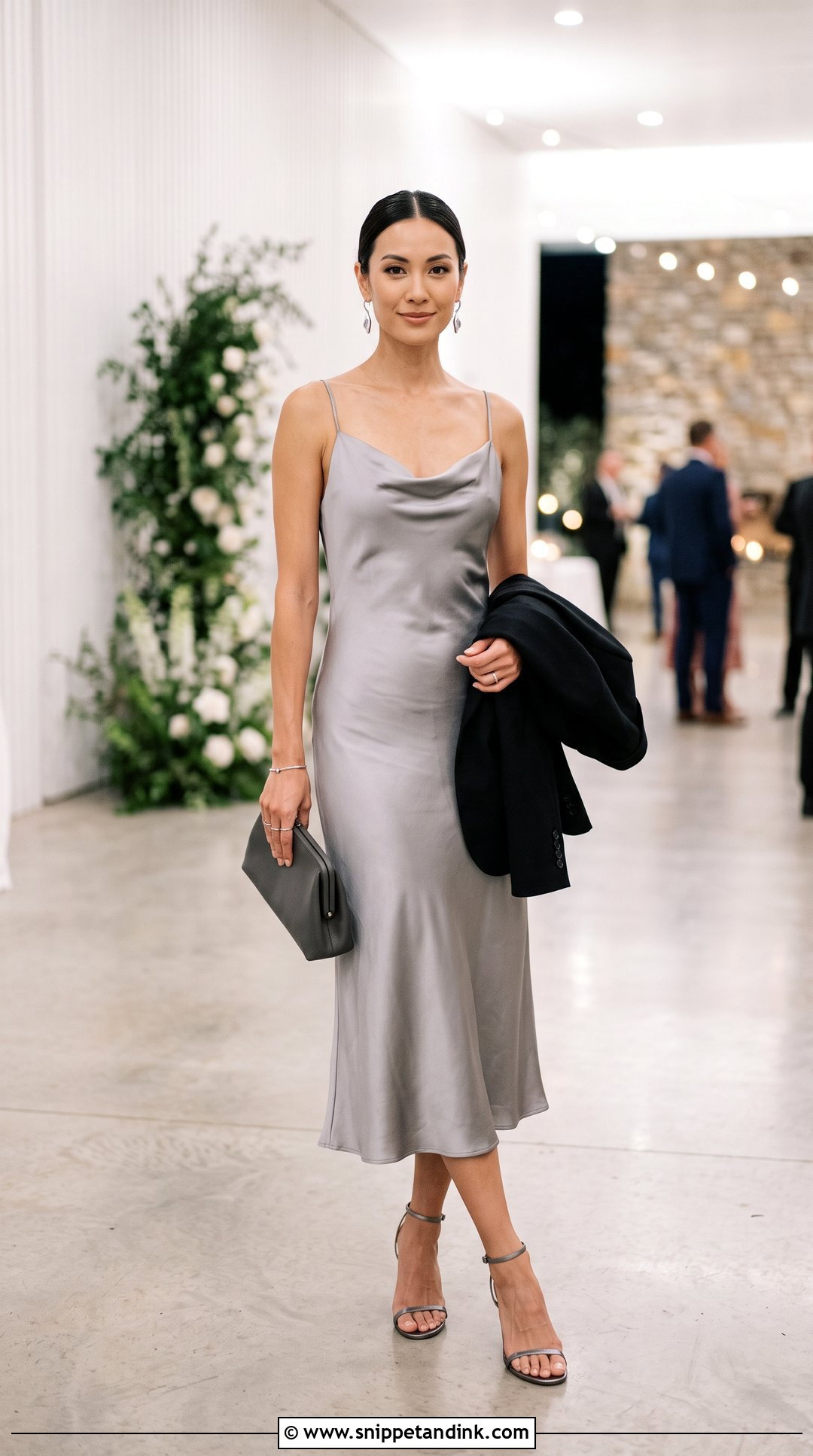Silver Gray Cowl Neck Slip Dress - Snippet and Ink - 20 Sisters Wedding Dress Ideas