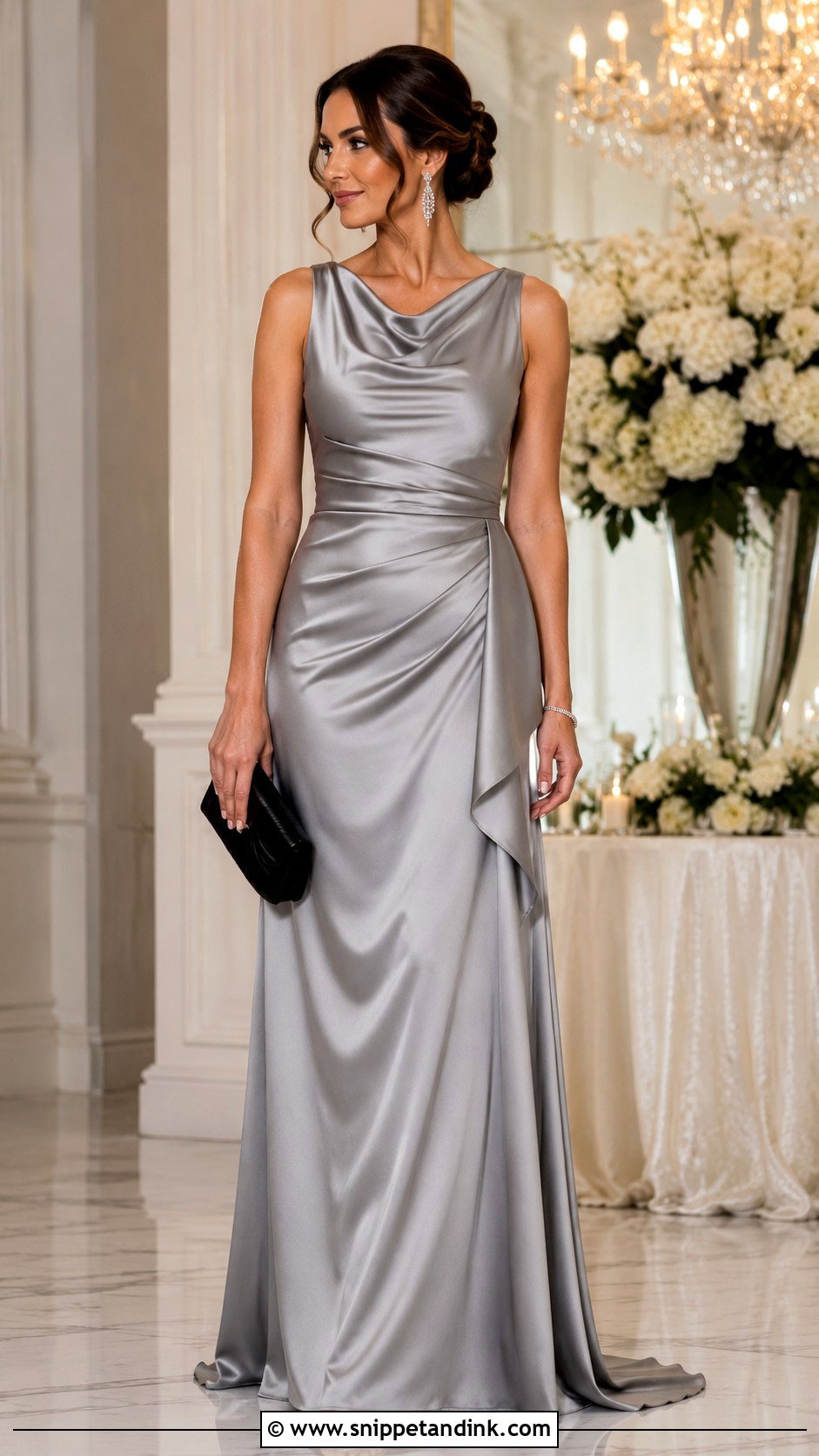 Silver Gray Draped Wedding Dress Outfit - Snippet and Ink - 20 Classy Dress Outfits for Wedding