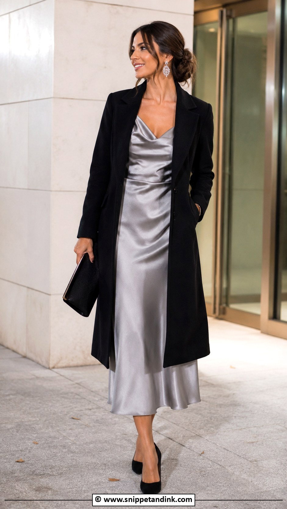 Silver Gray Dress With Black Accessories - Snippet and Ink - 35 Winter Wedding Dress Ideas