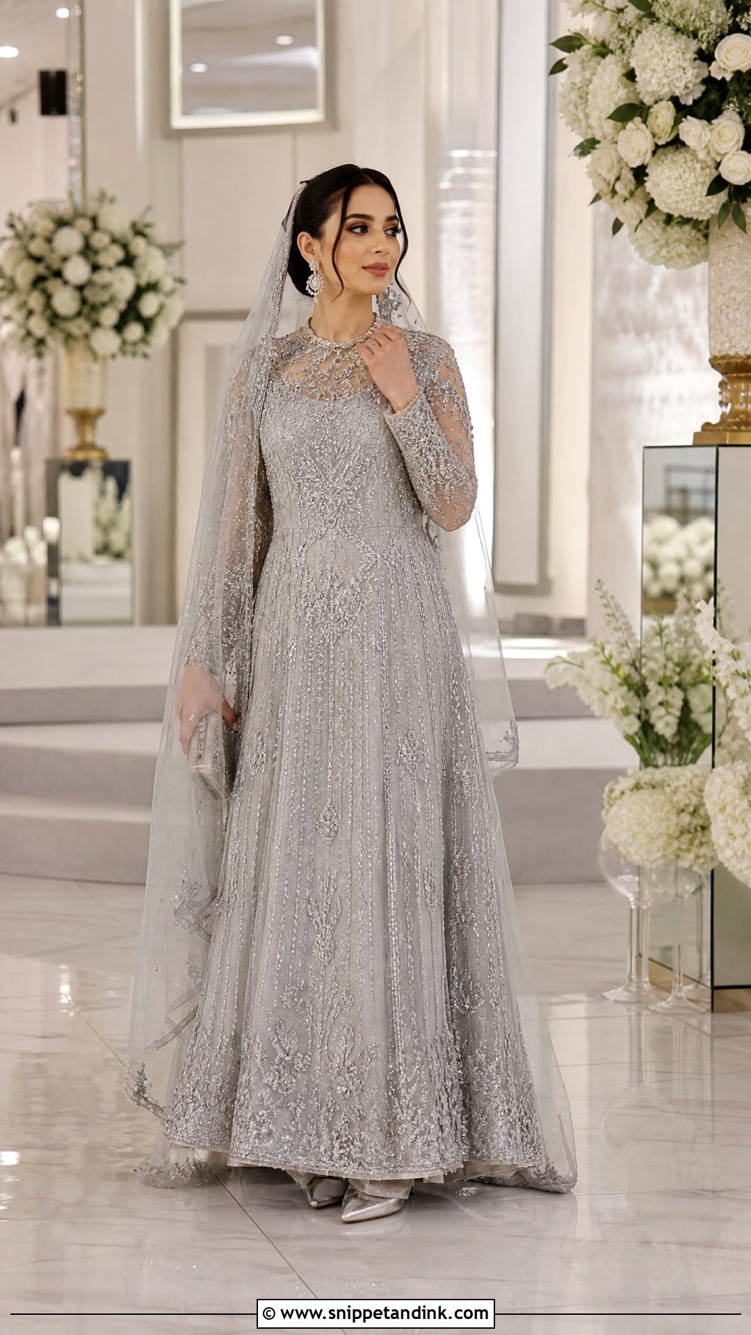 Silver Gray Gown Nikkah Dress - Snippet and Ink - 20 Nikkah Wedding Dress Ideas
