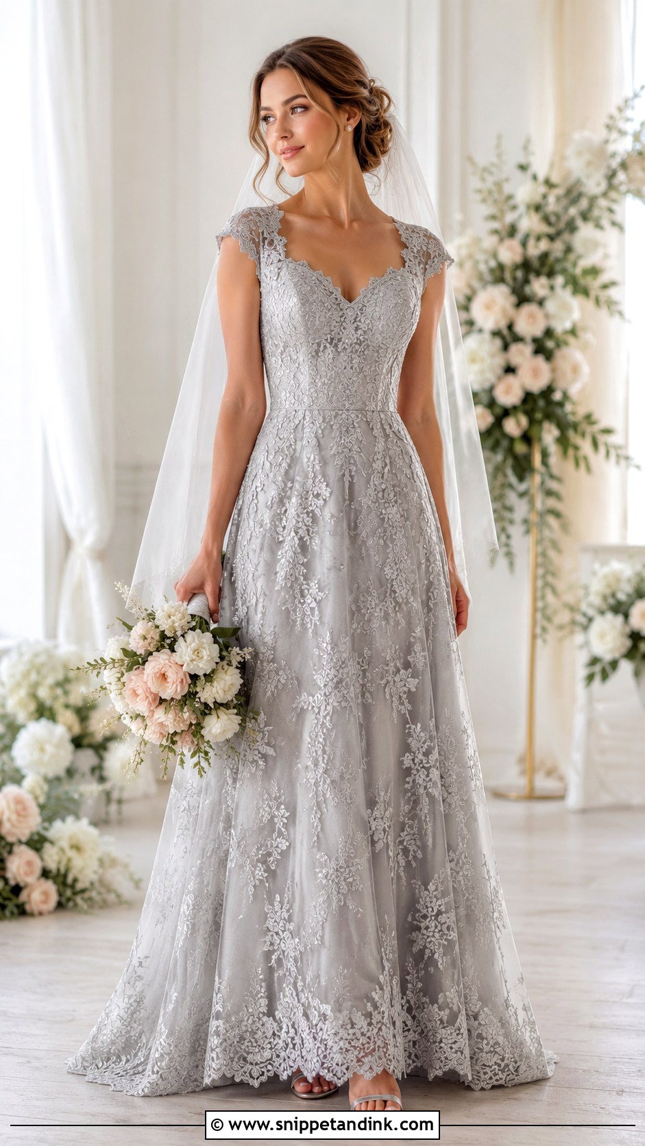 Silver Gray Lace Wedding Dress - Snippet and Ink - 25 Gray Wedding Dress Ideas