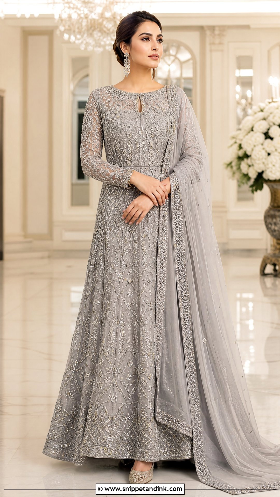 Silver Gray Maxi Nikah Dress - Snippet and Ink - 20 Pakistani Nikah Dress Ideas