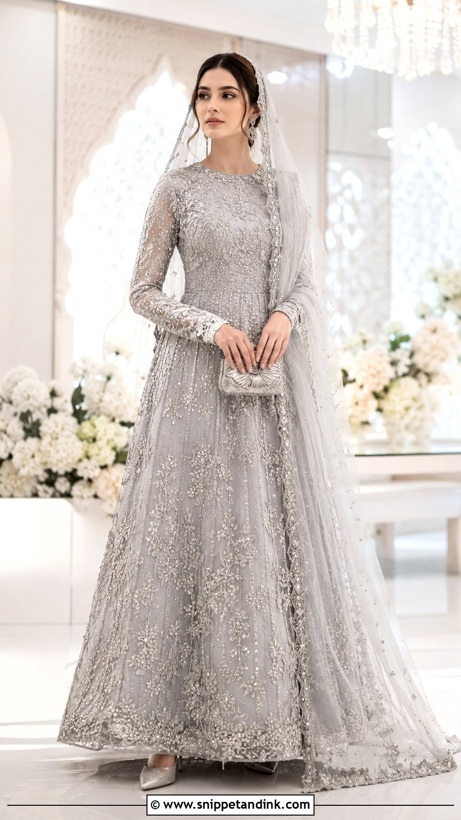 Silver Gray Maxi Nikah Dress - Snippet and Ink - 20 Nikah Dress for Bride Ideas