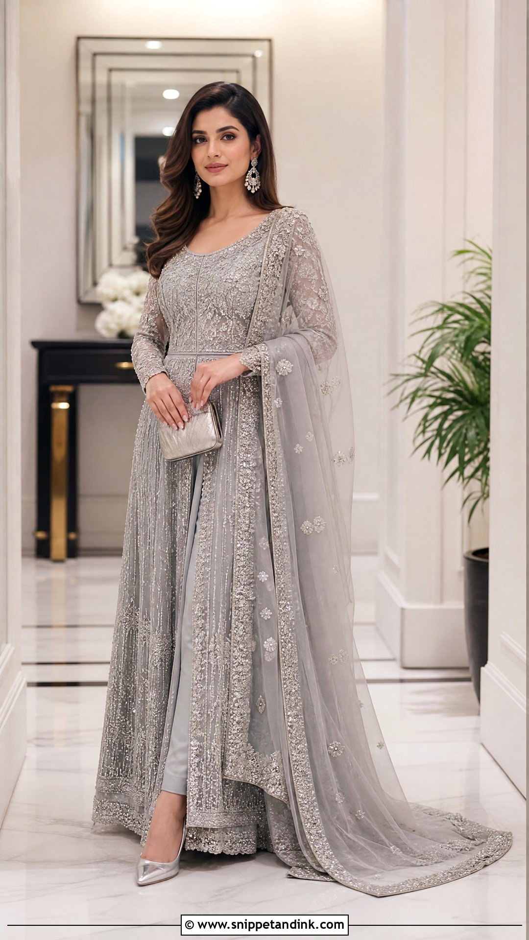 Silver Gray Maxi Pakistani Wedding Suit - Snippet and Ink - 20 Pakistani Wedding Suits