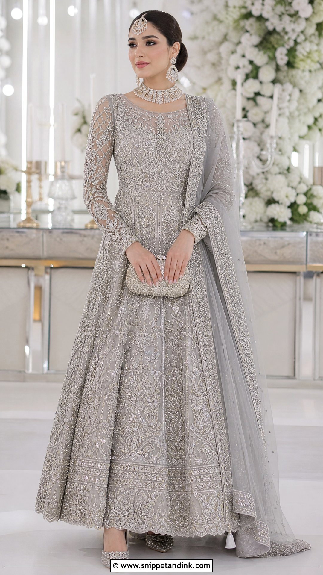 Silver Gray Pakistani Bridal Walima Maxi - Snippet and Ink - 20 Pakistani Bridal Walima Maxi Ideas