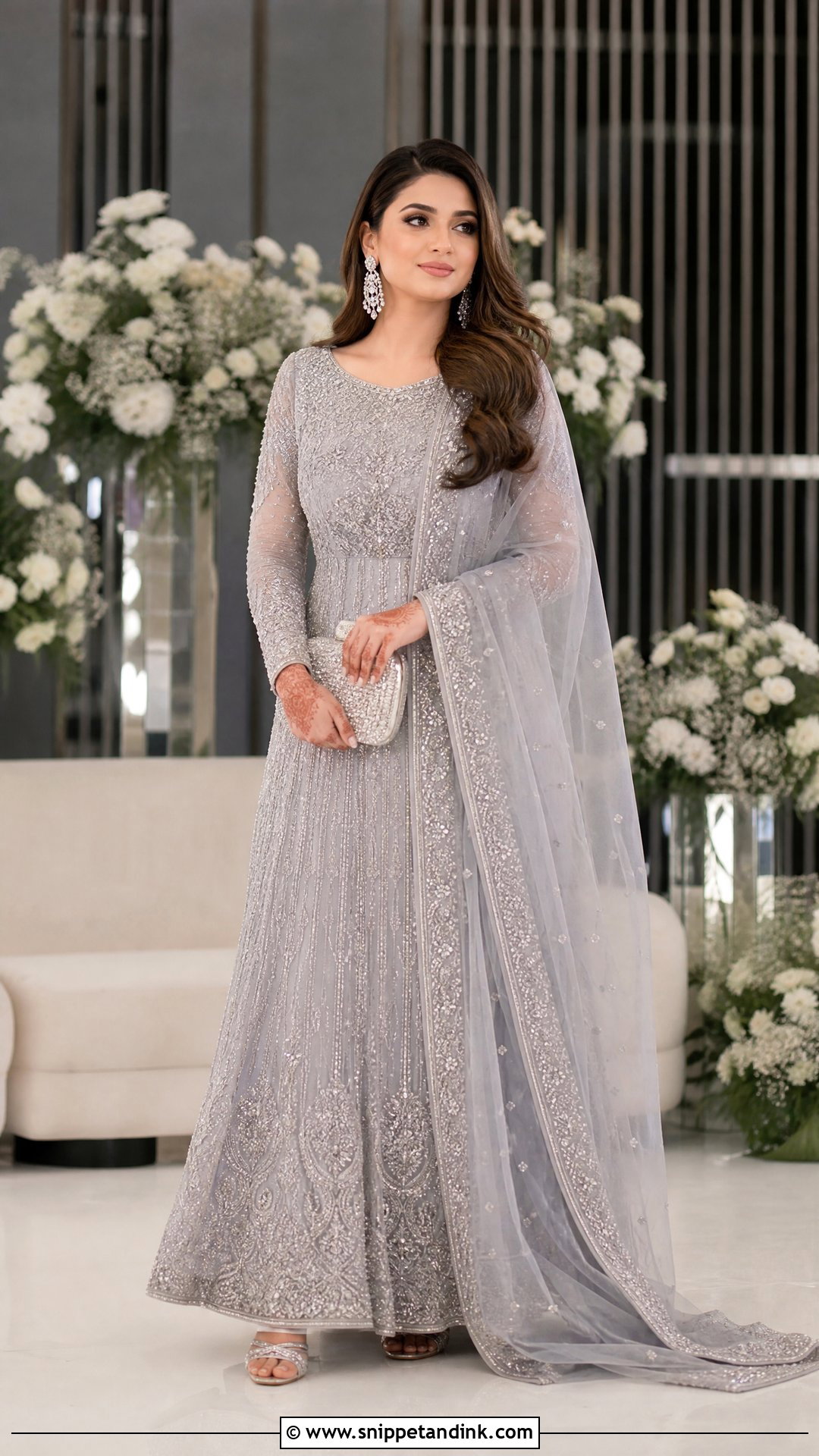 Silver Gray Pakistani Walima Maxi - Snippet and Ink - 20 Wedding Dresses Pakistan