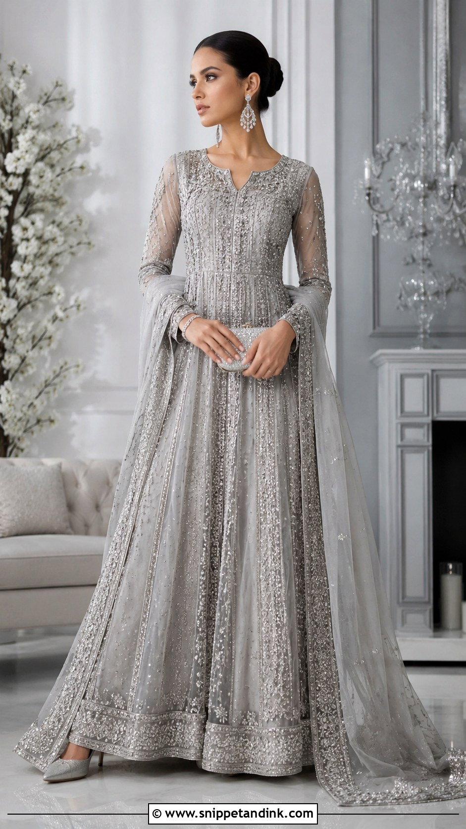 Silver Gray Pishwas Nikkah Dress - Snippet and Ink - 20 Dresses for Nikkah