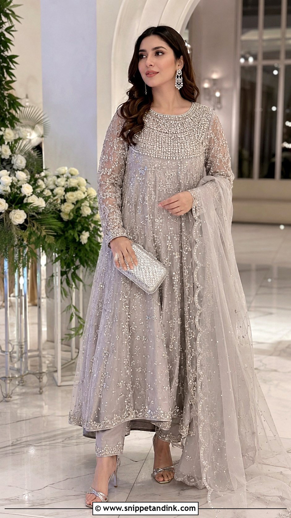 Silver Gray Pishwas Pakistani Walima Dress - Snippet and Ink - 20 Pakistani Cousin Wedding Dress Ideas