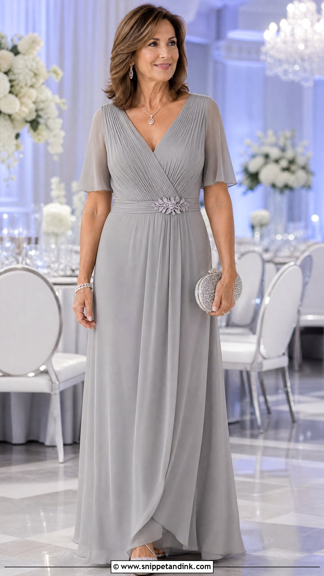 Silver Gray Pleated Wedding Sponsor Gown - Snippet and Ink - 20 Wedding Sponsors Outfit Ideas
