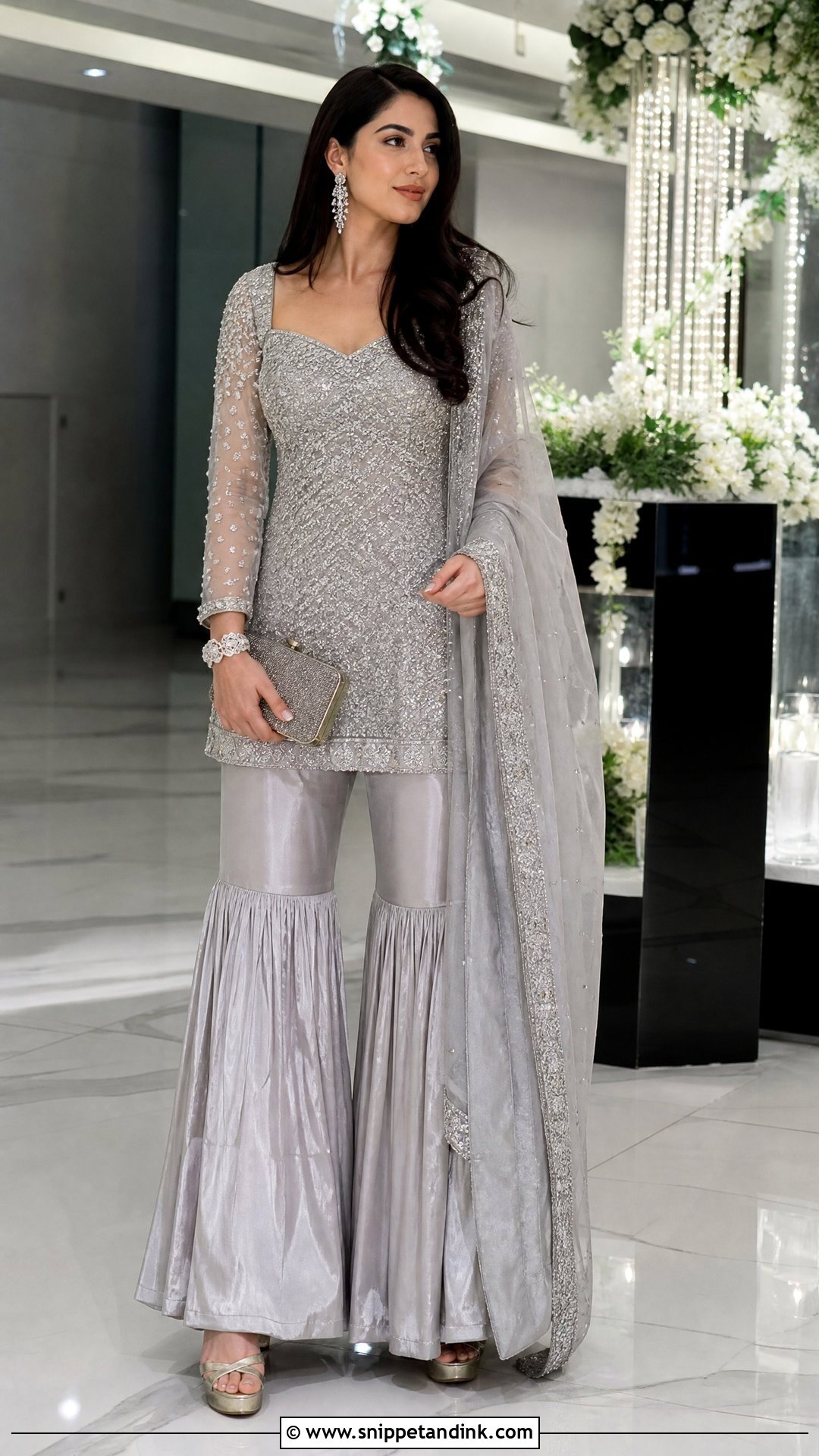 Silver Gray Sharara With Embellished Blouse - Snippet and Ink - 20 Stylish Sharara Designs for Wedding
