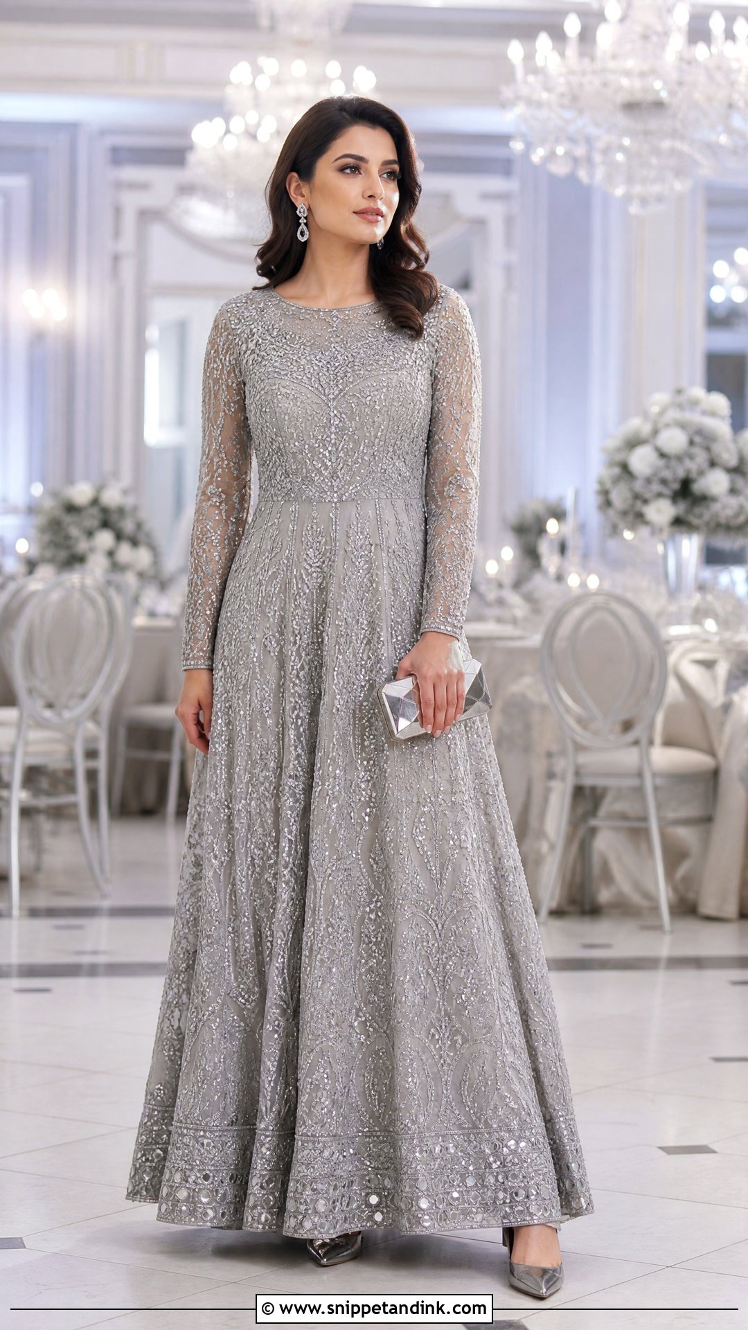 Silver Gray Walima Dress With Maxi Gown - Snippet and Ink - 25 Walima Dress for Bride Sister Ideas