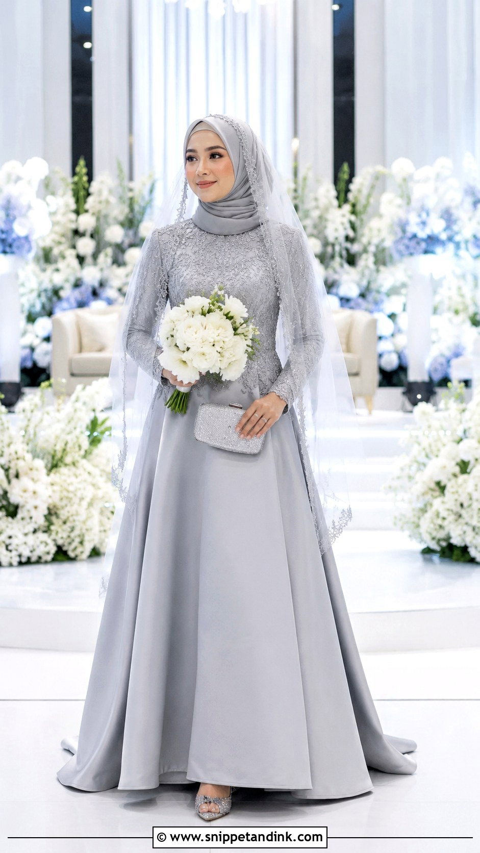 Silver Gray Wedding Dress Hijab - Snippet and Ink - 20 Malaysia Wedding Dress Hijab Ideas