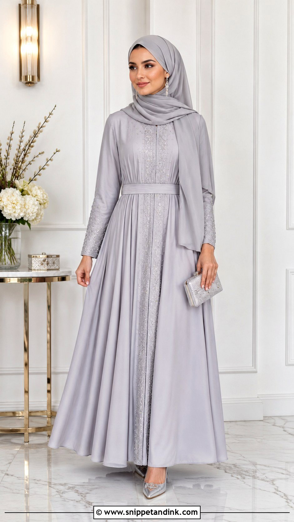 Silver Grey Modest Dress Outfit - Snippet and Ink - 30 Eid Mubarak Outfit Ideas