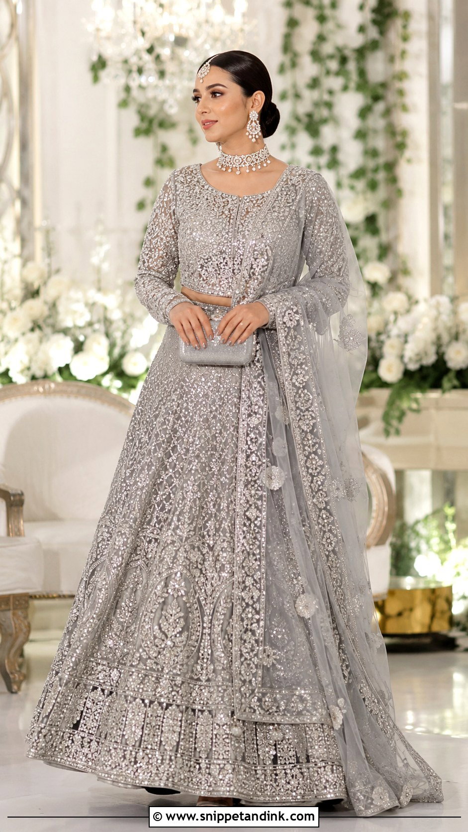 Silver Grey Walima Lehenga - Snippet and Ink - 30 Indian Muslim Bridal Dress Ideas