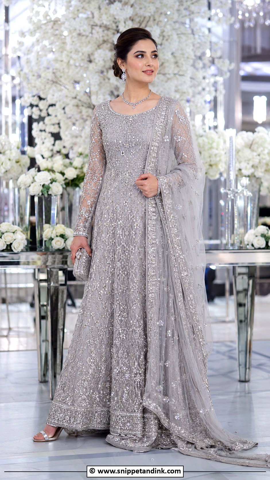 Silver Grey Walima Maxi Dress - Snippet and Ink - 35 Walima Dresses Pakistani Brides