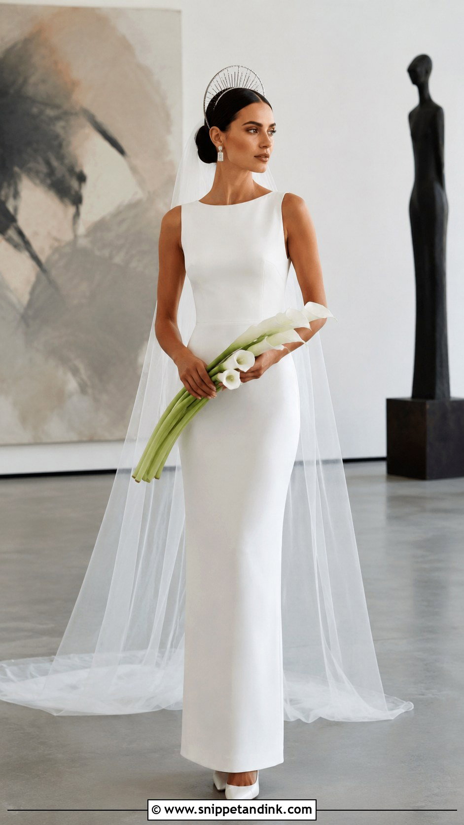 Silver Halo Crown Bride With Sheath Dress - Snippet and Ink - 20 Crown Bride Ideas