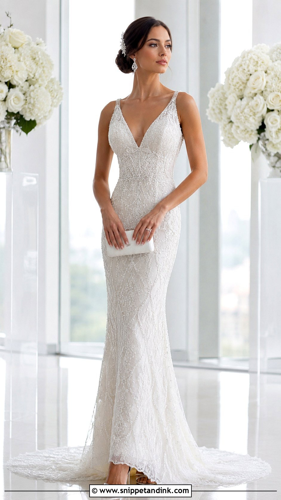 Silver Heels With Beaded Wedding Gown Bride Outfit - Snippet and Ink - 20 Heels Bride Ideas