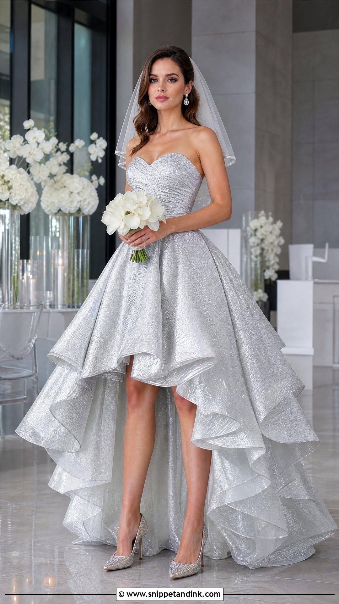 Silver High Low Bridal Dress - Snippet and Ink - 20 Silver Bridal Dress Ideas