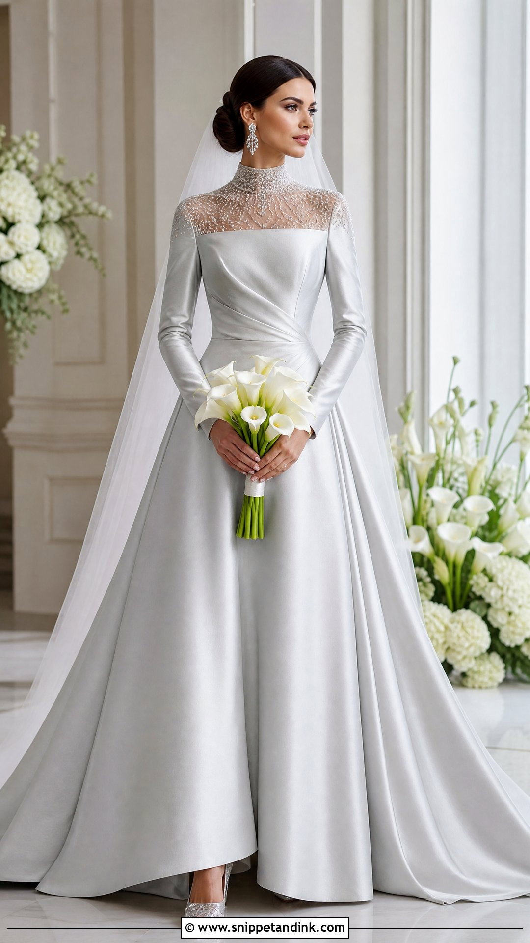 Silver High Neck Bridal Dress - Snippet and Ink - 20 Silver Bridal Dress Ideas