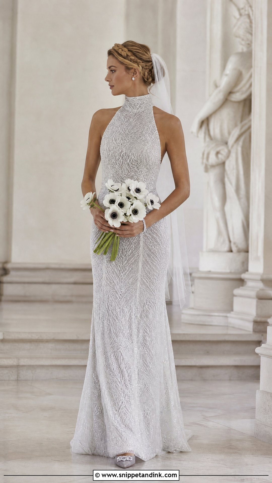 Silver High Neck Wedding Dress - Snippet and Ink - 20 Silver Wedding Dresses