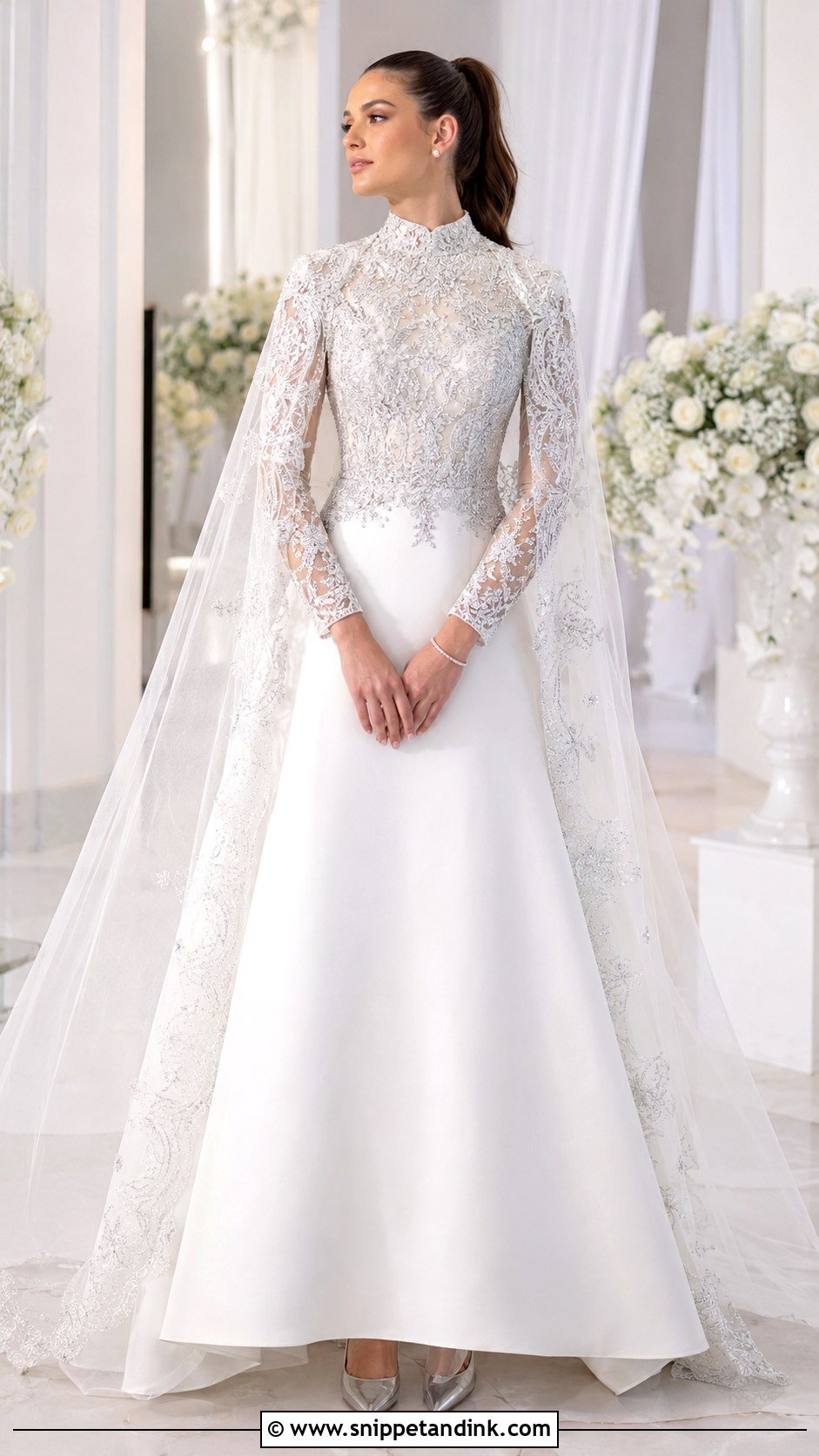 Silver High Neck Wedding Gown - Snippet and Ink - 20 Elegant Silver Wedding Gowns