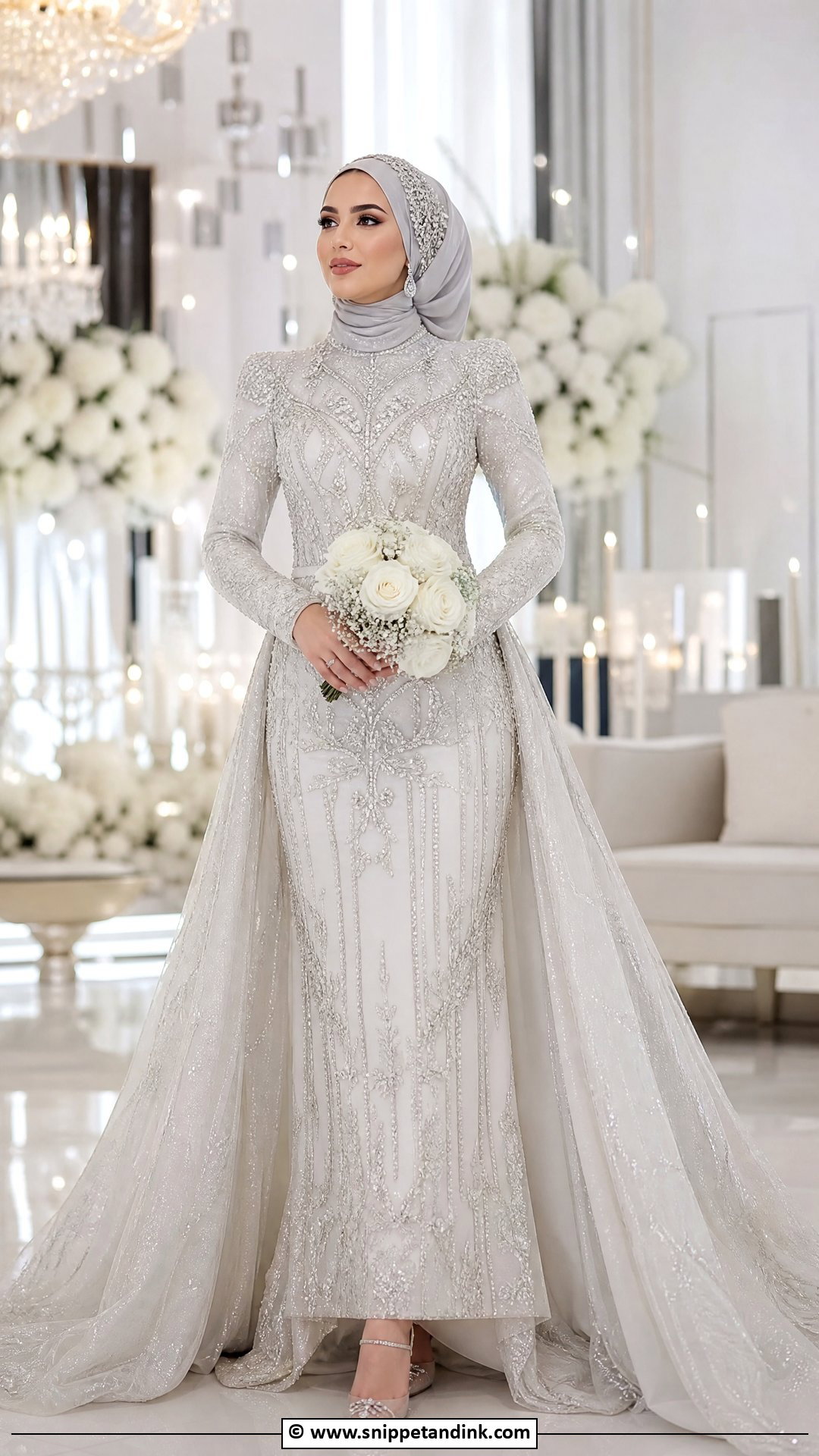 Silver Hijab Bride Gown - Snippet and Ink - 35 Hijab Bride Ideas