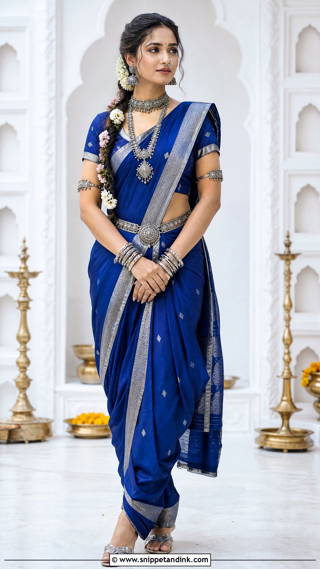 Silver Jewelry Nauvari Bride Look - Snippet and Ink - 20 Nauvari Bride Look Ideas