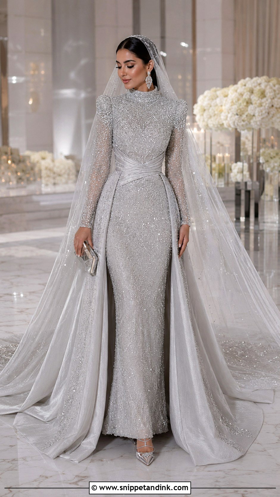Silver Khaleeji Wedding Dress With Detachable Train - Snippet and Ink - 20 Khaleeji Wedding Dresses