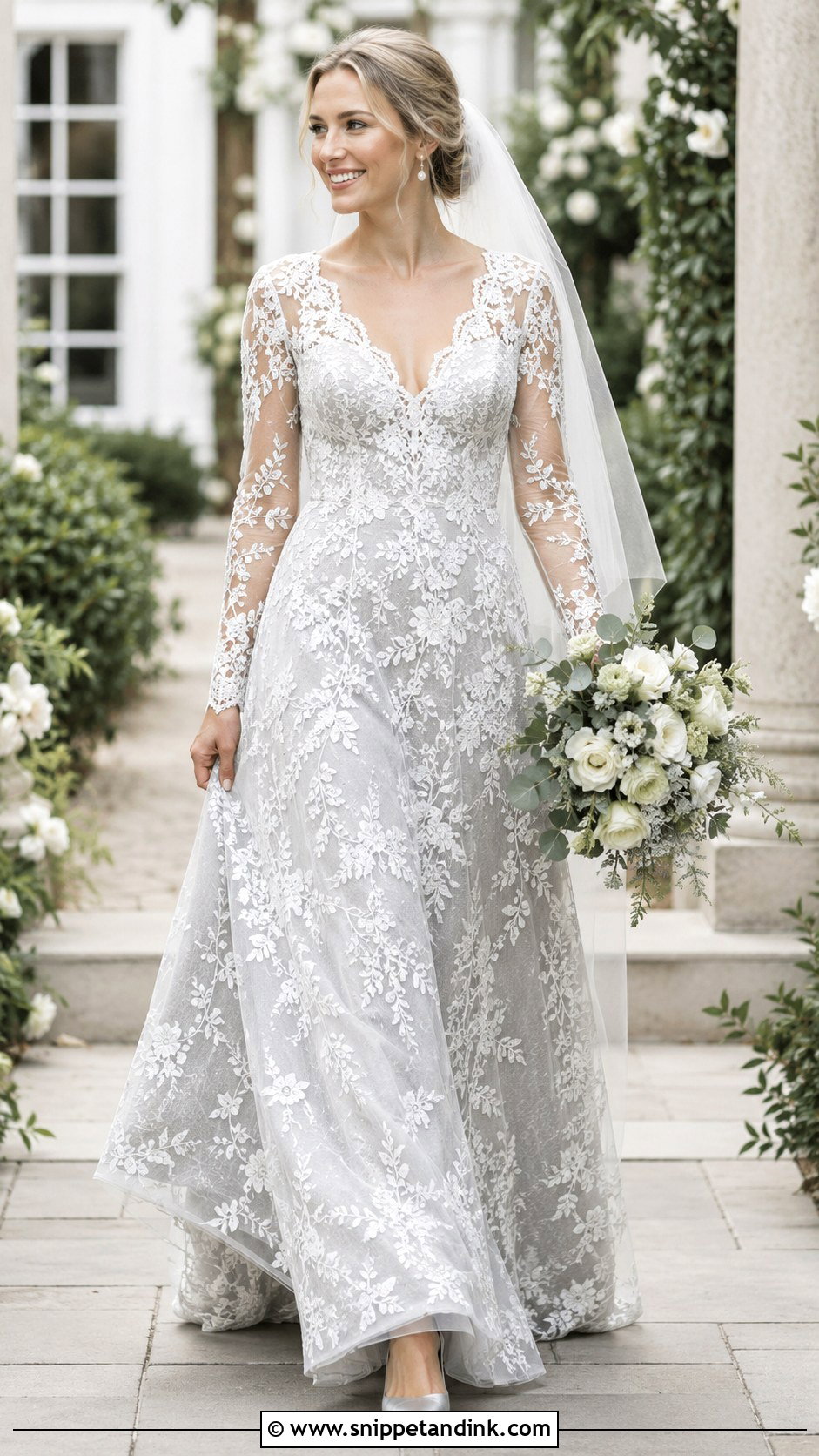 Silver Lace Wedding Gown - Snippet and Ink - 20 Elegant Silver Wedding Gowns