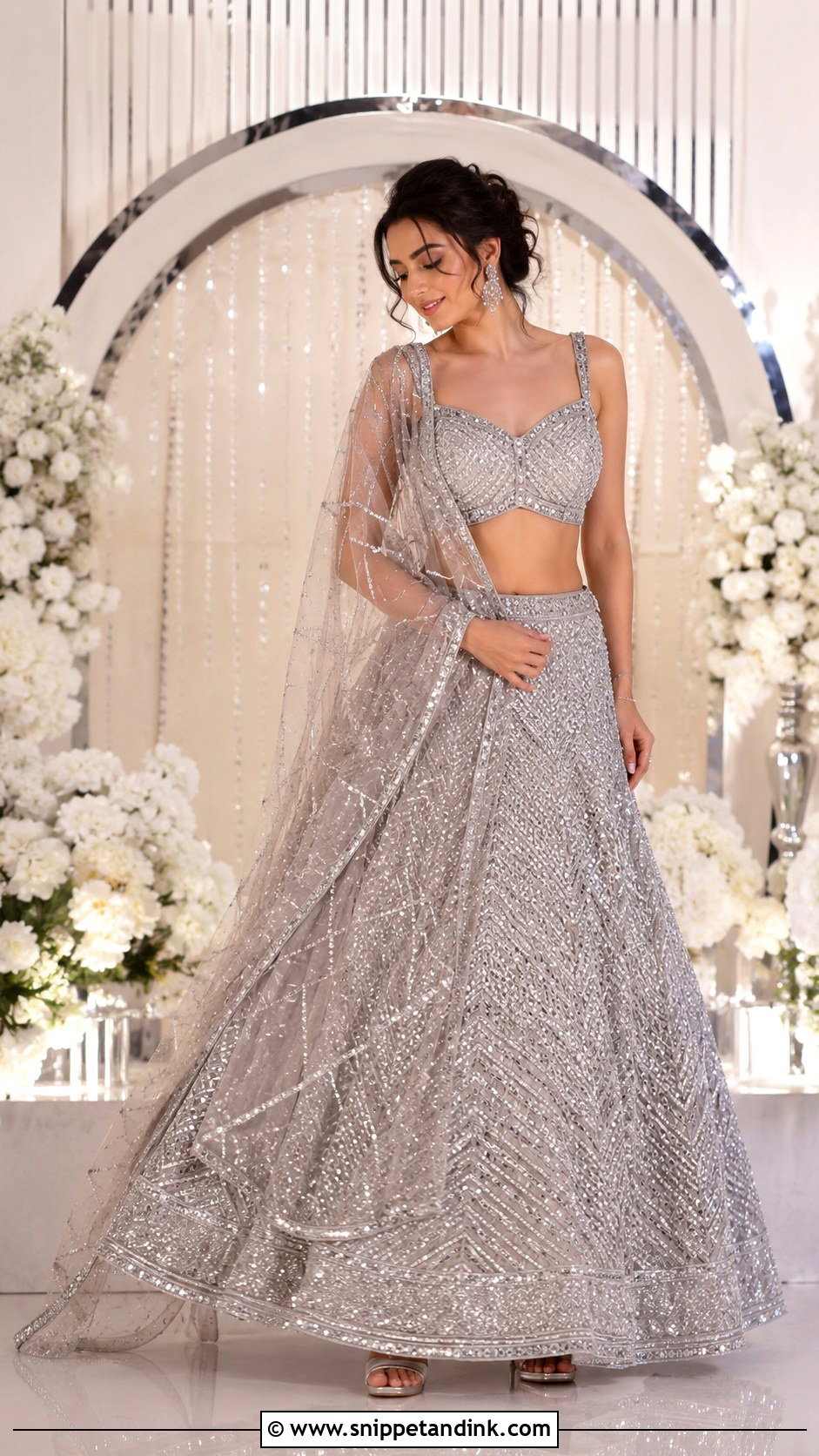 Silver Lehenga For Bride - Snippet and Ink - 25 Sangeet Outfit for Bride Ideas