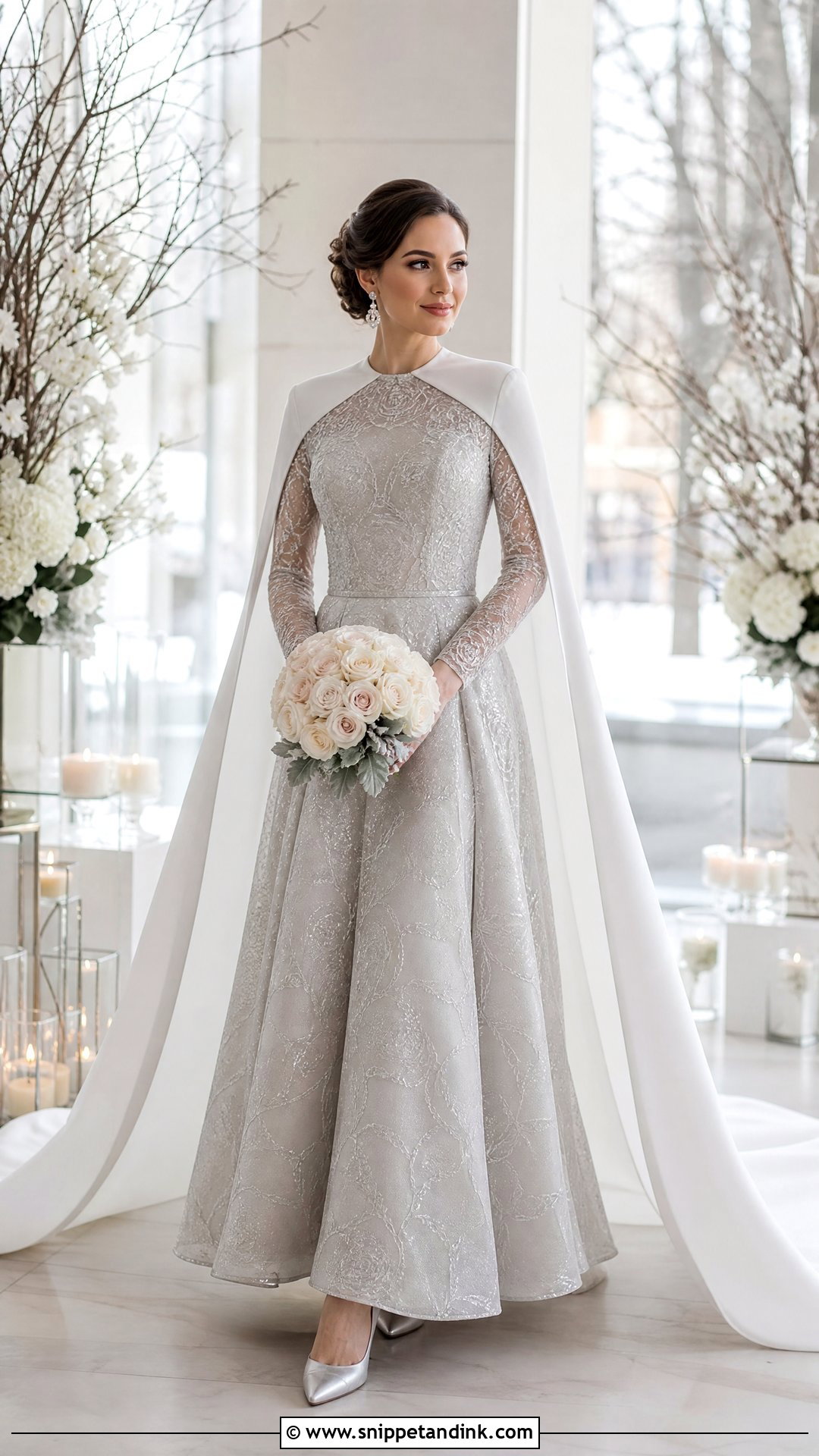 Silver Long Sleeve Bridal Dress - Snippet and Ink - 20 Silver Bridal Dress Ideas