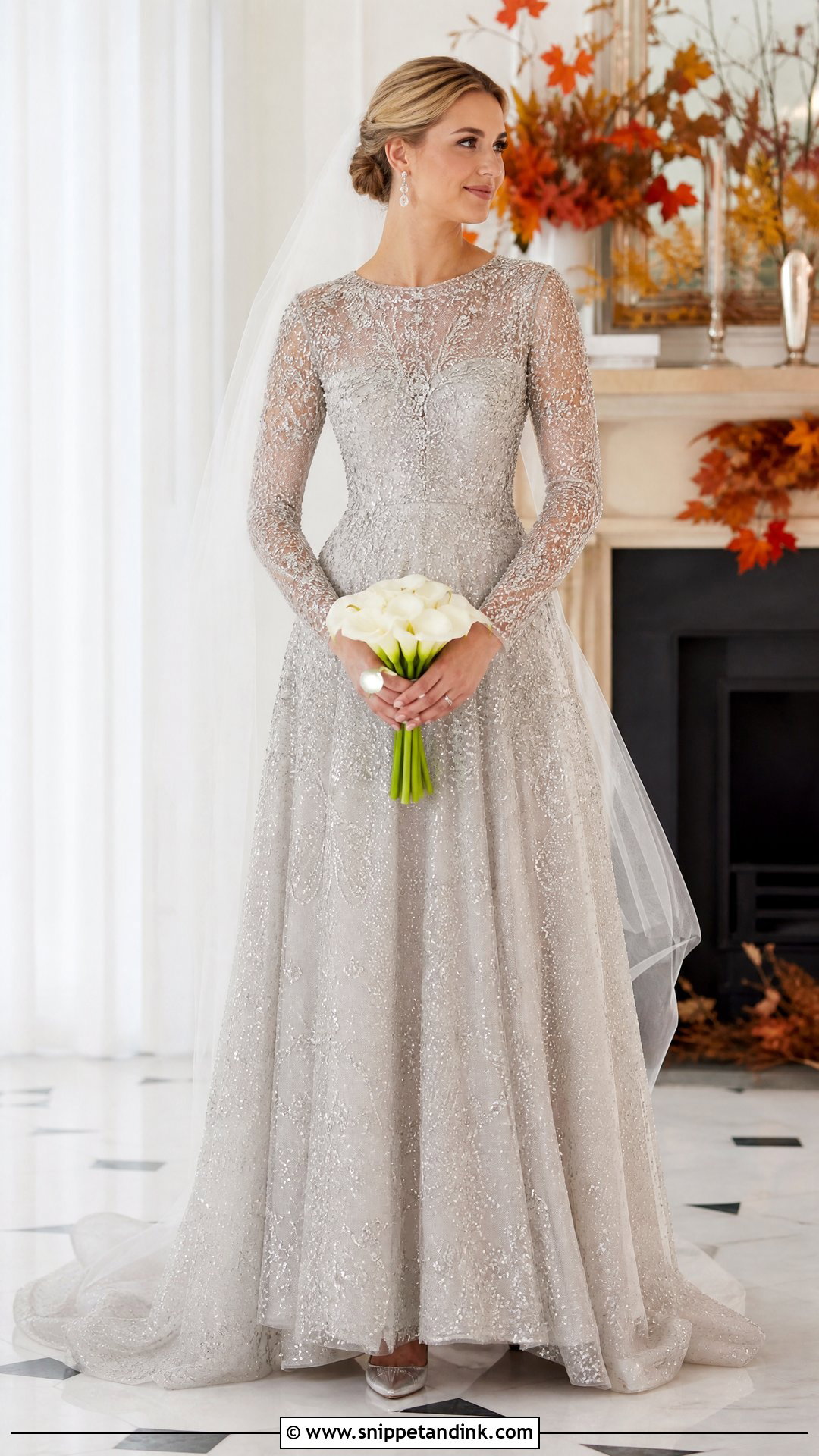 Silver Long Sleeve Wedding Gown - Snippet and Ink - 20 Silver Wedding Gowns