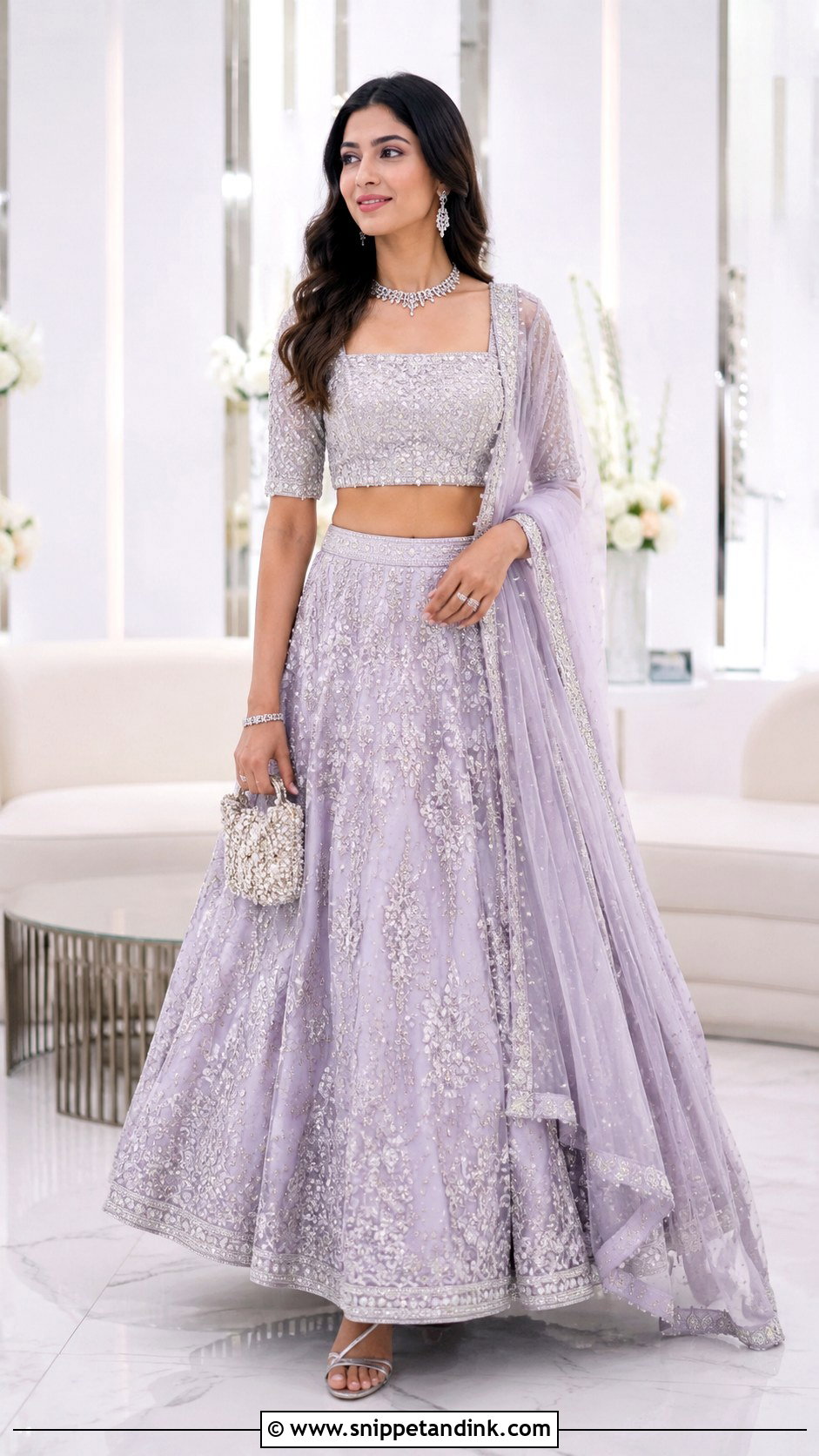 Silver Maggam Work Blouse With Pastel Lehenga - Snippet and Ink - 20 Maggam Work Blouse Designs Bridal Indian Weddings