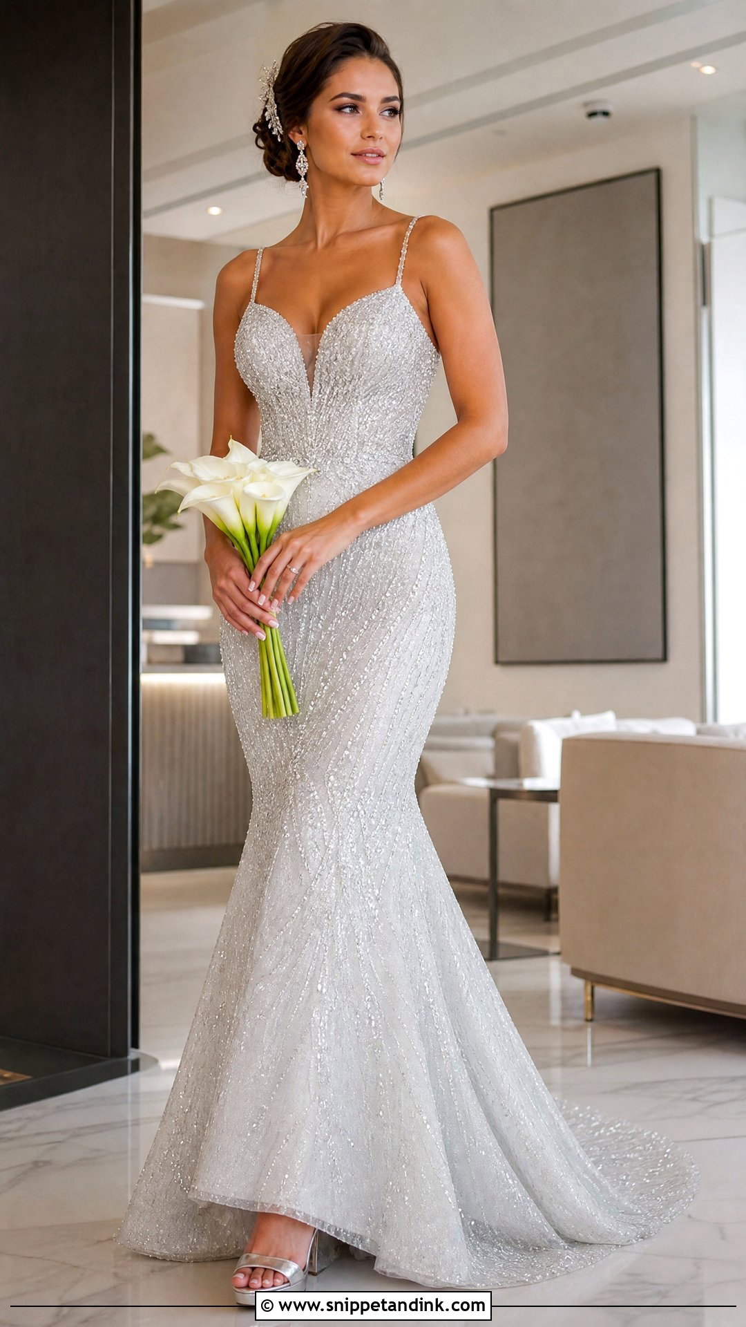 Silver Mermaid Beaded Wedding Dress - Snippet and Ink - 20 Silver Wedding Dresses
