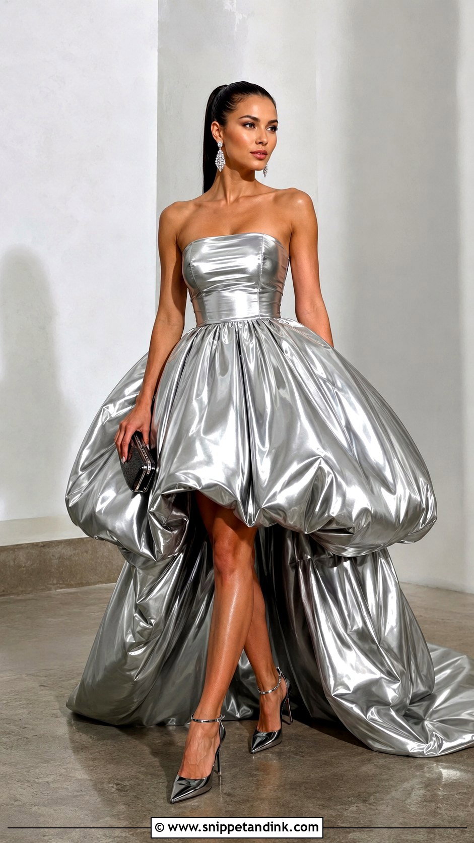 Silver Metallic Balloon Gown - Snippet and Ink - 20 Balloon Gown Ideas