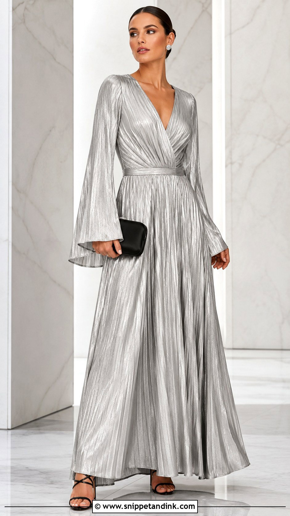 Silver Metallic Bell Sleeve Gown - Snippet and Ink - 20 Bell Sleeve Gown Ideas