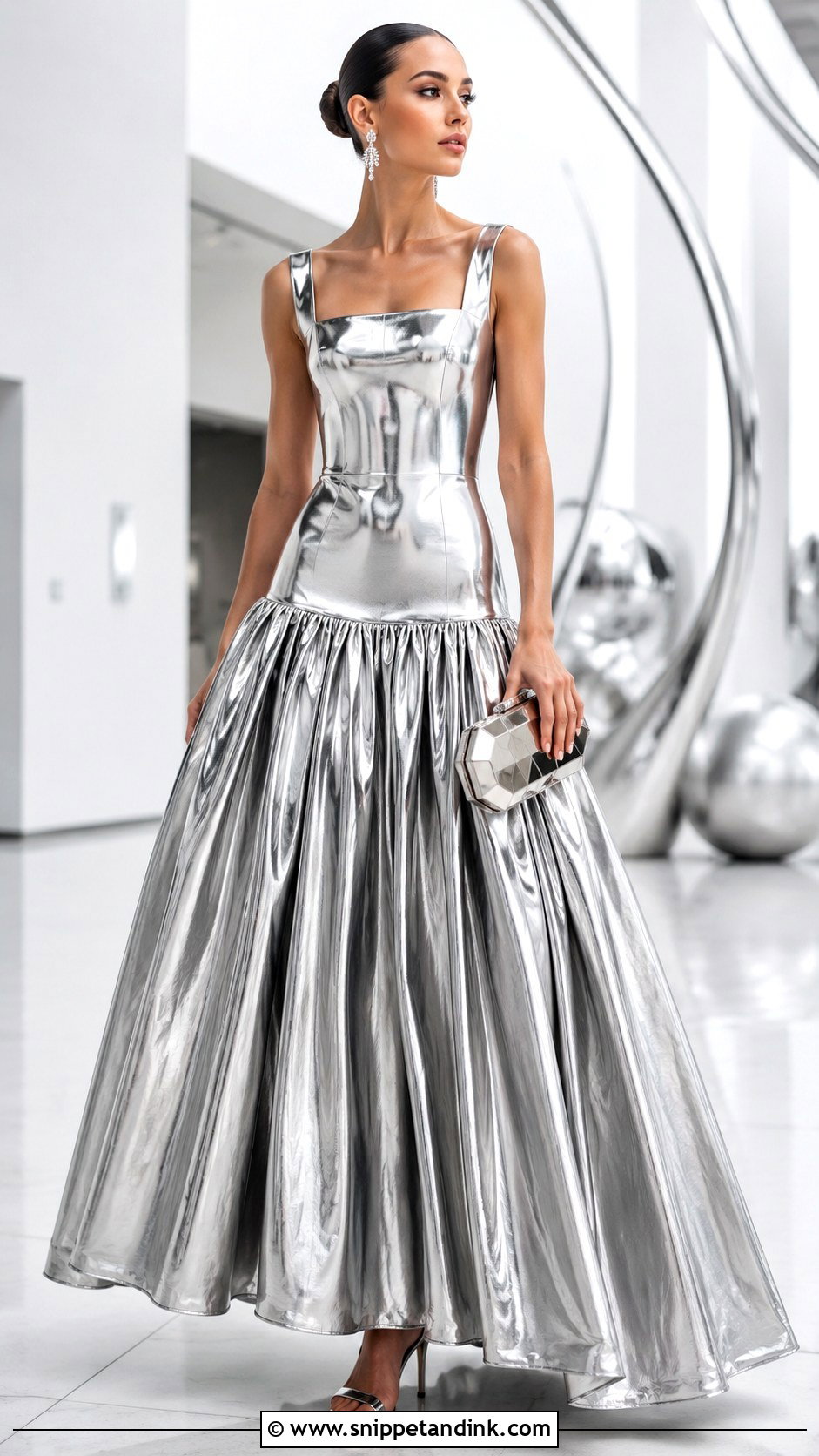 Silver Metallic Drop Waist Ball Gown - Snippet and Ink - 20 Drop Waist Ball Gown Ideas
