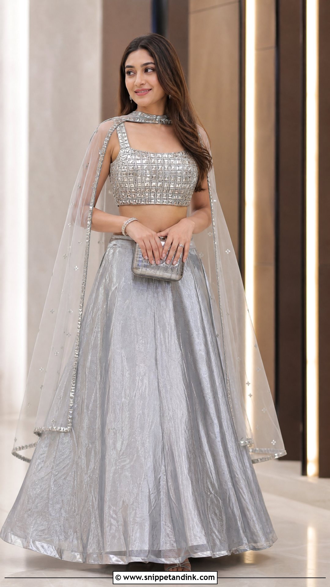 Silver Metallic Party Lehenga - Snippet and Ink - 20 Party Lengha Ideas