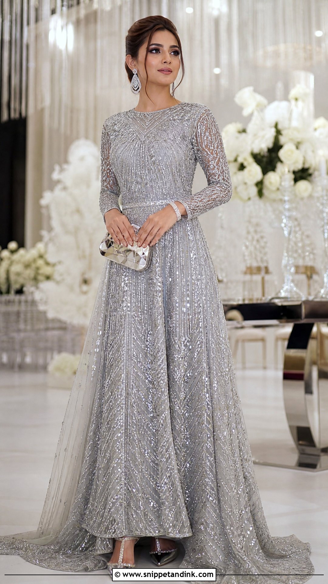Silver Metallic Walima Gown - Snippet and Ink - 20 Walima Gown Ideas