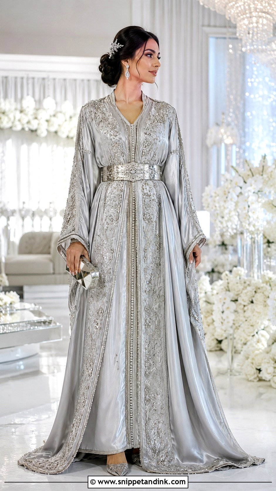 Silver Moroccan Bridal Caftan - Snippet and Ink - 20 Morocco Wedding Dress Ideas